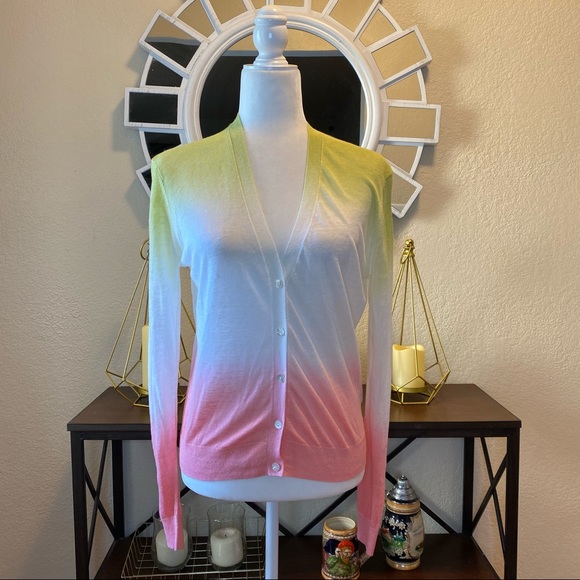 Theory Dual Ombre Cardigan in Pink and Green Ombre Linen- Viscose Medium NWT - Picture 4 of 16